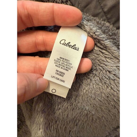 Cabela's Gray Merino Wool Blend Hooded Open Front Fleece Cardigan Sweater Small - Picture 5 of 6